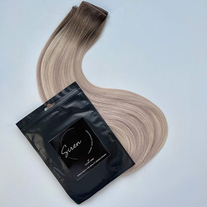 Anne color Siren Hair Extensions featuring a neutral Level 8 base with piano-keyed dimensional blonde ends, including Level 10 neutral and cool/pearl highlights. Perfect for natural blonde styles.