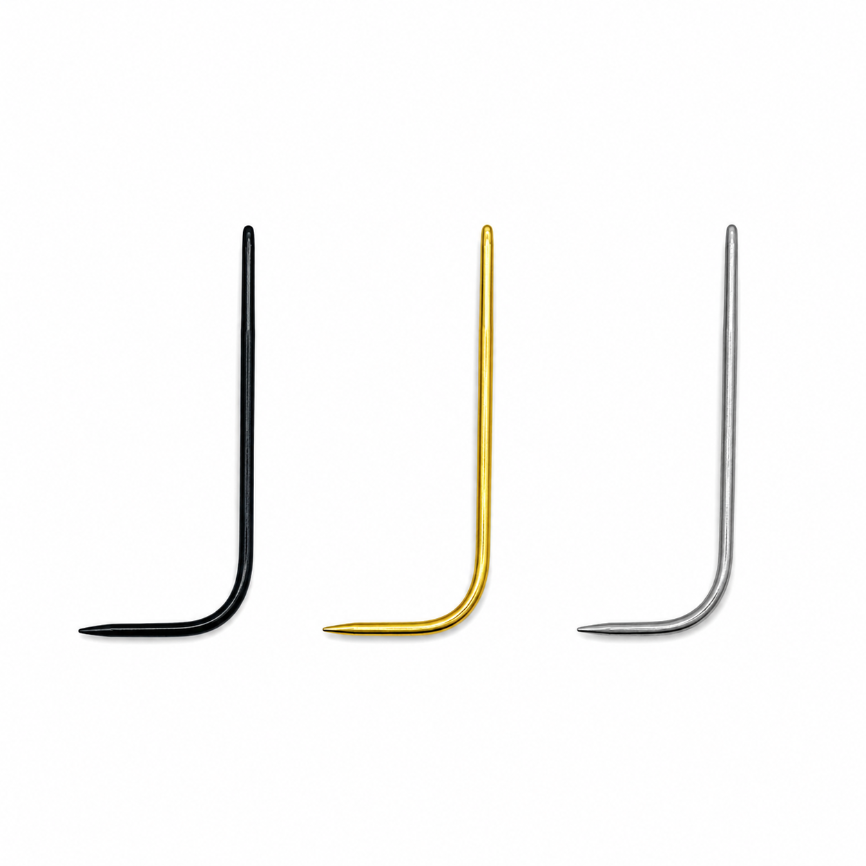 Three J Curve Sewing needles for hair extensions.